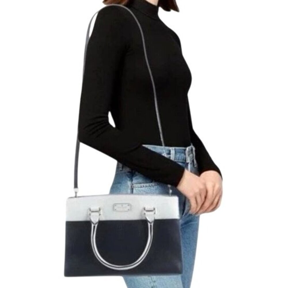 Kate Spade New York Grove Street Caley Leather Satchel Navy Blue White M - Picture 2 of 13